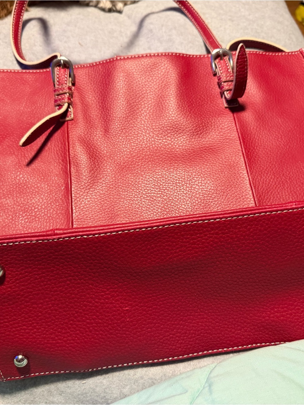 Tannery West Red Leather Tote with Contrast Stitching - Picture 5 of 6